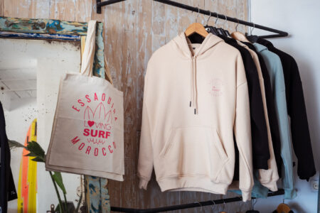 Loving surf Surf shop in Essaouira Morocco with hoodies and bags with cool Surf logo