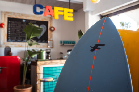 Loving surf Surf shop in Essaouira Morocco with sign and surfboards lined up