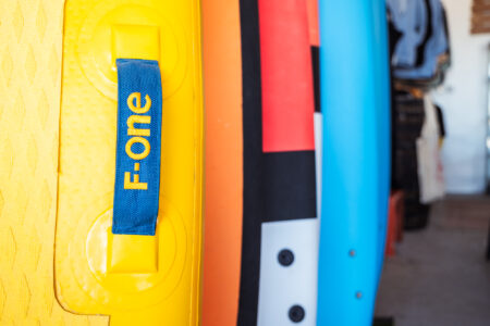 Loving surf Surf shop in Essaouira Morocco with sign and surfboards lined up