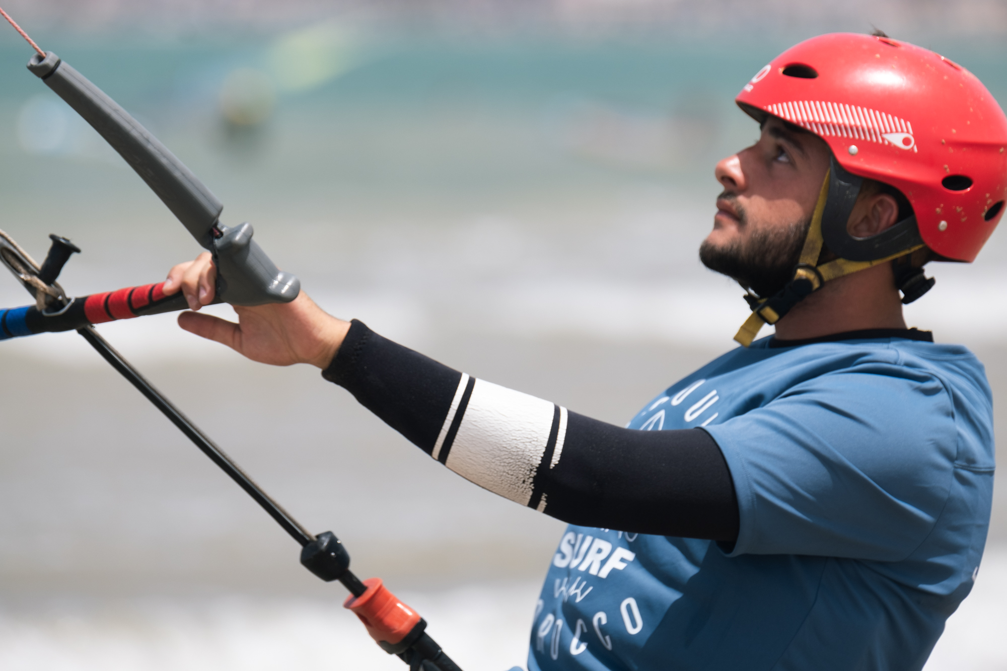 Loving Surf kite rental student controlling the kite before heading out to ride in Essaouira Morocco